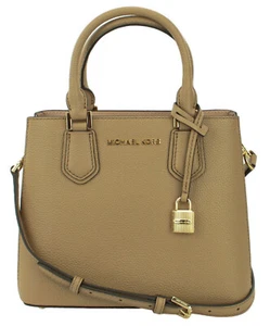 Michael Kors Brown Bag Satchel Beige Small Top Handle Handbag Adele - Picture 1 of 11