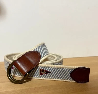 Ralph Lauren D Ring Canvas Belt Blue Stripe Pennant Flag Yacht XL  EUC - Image 1 of 4