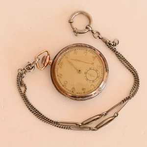 antike alte Jugendstil Art Deco 800 Silber Taschenuhr mit Kette pocket watch - Picture 1 of 10