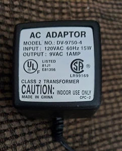 NEW 9V AC 1 AMP POWER SUPPLY ADAPTER. WORKS WITH ART TUBE MP AND OTHERS - Picture 1 of 3