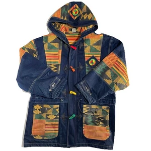 Abrigo con capucha vintage Paco Jeans Kente talla L chaqueta Freedom Peace retazos - Imagen 1 de 15