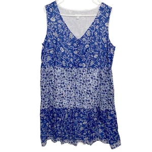 J Jill Dress Womens Plus Size 1X Blue Floral Tiered Cottagecore Feminine Coastal - Bild 1 von 11