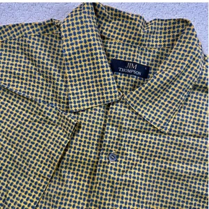 Jim Thompson Patterned Button Up Short Sleeve Shirt, Casual, Size Large Yellow - Picture 1 of 15