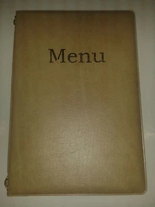A5 MENU COVER IN BEIGE LEDER OPTIK PVC - Doppelfach fest MIT Goldkordel - Bild 1 von 2