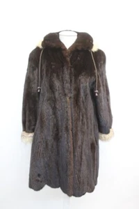 EXCELENTE CHAQUETA ABRIGO DE PIEL DE VISÓN Y ZORRO RANCHO OSCURO MUJER TALLA 6 CON CAPUCHA - Imagen 1 de 7