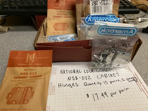 Vintage National Lock Company N58-032 Cabinet hinges Chromium Plated w White Lin Cover