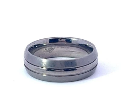 Titanium Domed Polished Grooved Stripe Satin Edge 7.5mm Band Ring - Image 1 of 4
