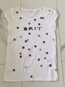New BURBERRY Girls White Short Sleeve BRIT T-Shirt  With Multi Color Dots Sz 12Y - Picture 1 of 5