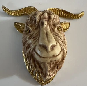 Vintage Goldtone -RAZZA CAPRICORN -Goat Head Zodiac Pendant - Picture 1 of 7
