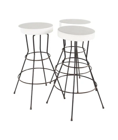 Weinberg Style Mid Century White Vinyl and Iron Stools - Set of 3 Cover