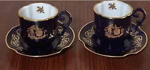 Artisanal Limoges Kobaltblau Veritable 22K Gold Tassen & Untertassen Frankreich - Bild 1 von 15
