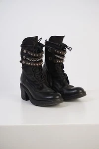 RARE A.S. 98 Black Leather Ankle Boots Studded Chains | Women’s Size 36 (EU 36) - Picture 1 of 17