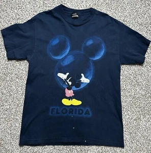 VTG Y2K Mickey Unlimited Shirt Mens Large Blue Mickey Mouse Florida Bleach Spots - Picture 1 of 5