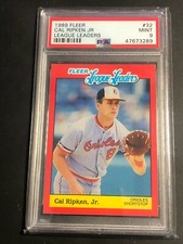 CAL RIPKEN JR 1989 Fleer League Leaders Card #32 Graded PSA 9 MINT Orioles HOF