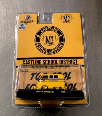 M2 MACHINES CHASE 1960 VW DELIVERY VAN CASTLINE SCHOOL BUS DISTRICT 1 OF 950 PCS - Image 1 of 4