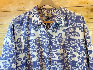 CUTTER & BUCK BUTTON UP SHIRT MEN'S 2XL SS HAWAIIAN BEACH BLUE FLOWERS 🌴EUC🌴 - Picture 1 of 11