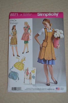 Simplicity 8571 sewing pattern, womens 1940's style apron, size S-L - Image 1 of 3