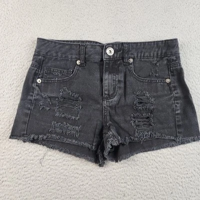 Pantalones Cortos Mudd Para Mujer 3 Negros Desgastados Tiro Alto Dobladillo Deshilachado Denim Festival Moda Foto 1 de 4