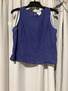 Camiseta sin mangas Rachel Zoe 100 % lino sin mangas cuadrada ceñida trasera llave agujero mediana nueva con etiquetas - Imagen 1 de 5