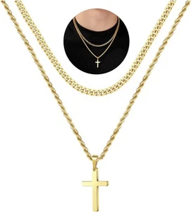 Yooblue Cross Necklace for Men, Gold Black Silver Mens Necklaces  - Picture 1 of 9