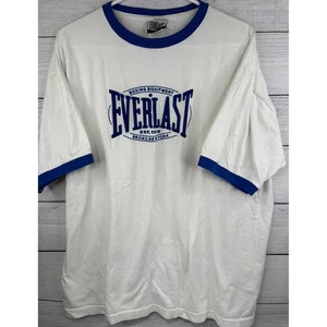 Vintage Everlast Boxing Equipment Ringer T Shirt White Blue Logo Graphic Size L - Picture 1 of 4