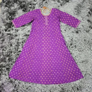 Fabindia Kurti Dress Girls 10-12 Years Purple Floral Classic Sequin Pullover - Picture 1 of 17