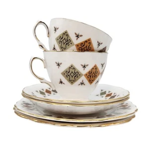 Vtg Colclough Bone China 2 Sets Crispin Pattern 8198 c.1960 Cup Saucer Dessert - Picture 1 of 11