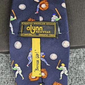 Alynn Neckwear Men's Blue 53x4in Baseball "BATTER UP!" Tie 100% Silk Made in USA - Picture 1 of 9