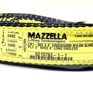 Mazzella EN1-902 Edgeguard Polyester Web Sling, Endless, Yellow, 1 Ply, 2" x 8'  - Picture 1 of 3