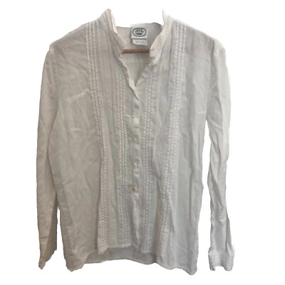 Blusa Top Camisa De Colección Laura Ashley Blanca Pintuck Encaje Para Mujer 12 100% Algodón 16 UK Foto 1 de 4