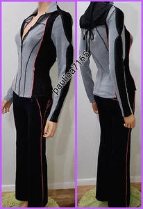 BEBE SPORT 2-PC BLACK/HTGREY/CORAL Jacket(M,cut small, fits S)+Pants(XS) JP10 - Picture 1 of 7