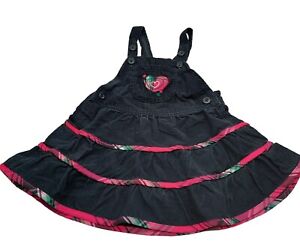 OshKosh BGosh Black Corduroy Dress Overall 18 Months plaid heart accents 