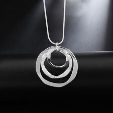 925 Sterling Silver Triple Circles Pendant Necklace + Bag UK Womens