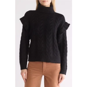 Joe's The Adeline Cable Stitch Turtleneck Sweater XL Black NEW Joes Joe - Picture 1 of 7