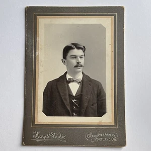 Antique Photograph On Board Charming Handsome Man Mustache Portland OR - Picture 1 of 8