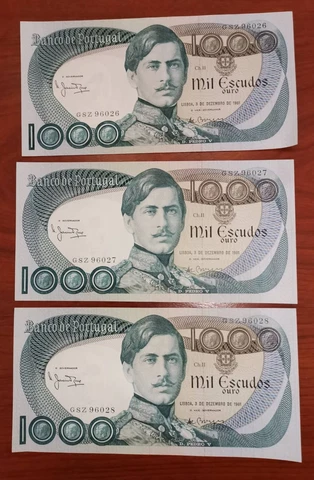 Portugal LOT 3 Notas 1000 escudos 1981 números seguidos Au Cover