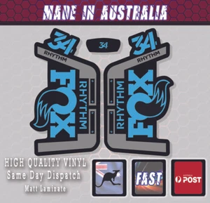 FOX style RHYTHM 34 Fork Decals Stickers baby Blue/grey/black. Gloss laminate - Bild 1 von 1