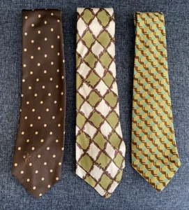 Corbatas anchas vintage para hombre década de 1970 polietileno verde seda marrón crema Bronzini Filenes - Imagen 1 de 11