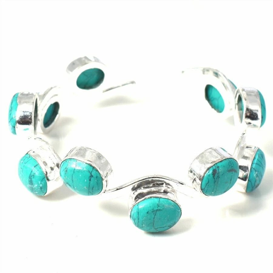 Brazalete ajustable con piedras preciosas turquesa de plata de ley 925 Foto 1 de 1