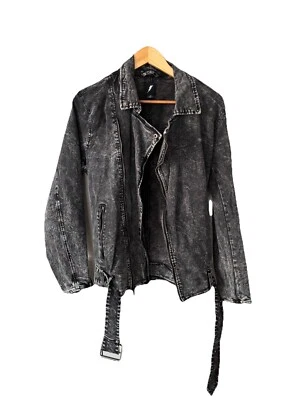 NY Denim Moto Zip Up Jacket Belted Women’s Size Large - Image 1 of 4