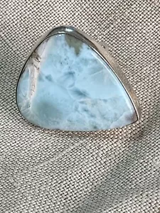 Vintage Sterlingsilber Larimar Ring riesiges Dreieck 1,5" Künstler signiert M fliegender Vogel - Bild 1 von 12