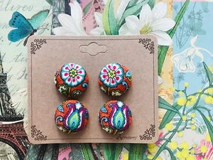 Set of 4 Small Floral Handmade Fabric Covered Buttons, Sewing Fashion Jacket - Picture 1 of 3