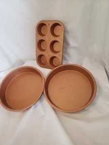 Copper Colored Non-Stick Coated 9" Round Cake Pan (2 count) & 6 Count Muffin Pan - Picture 1 of 18