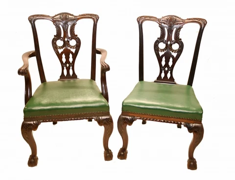 Set Chippendale Dining Chairs Shoolbred and Co Antique 1890 Cover