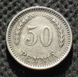 OLD COIN OF FINLAND 50 PENNIA 1921 COAT OF ARMS - Picture 1 of 2