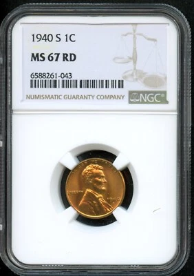 NGC - Wheat Cent - 1c - 1940 S - MS-67-RD - Image 1 of 2