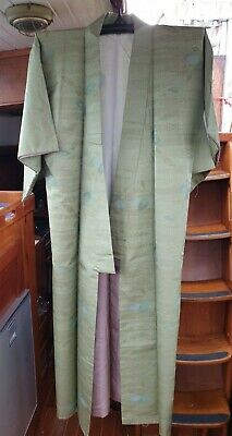Lovely Green With Blue Leaf Pattern Vintage Japanese Full Length Kimono • 60$