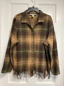 Vintage Studio Norton Plaid Jacket Wool Southwestern Fringe Hem Womens Size 14 - Picture 1 of 14