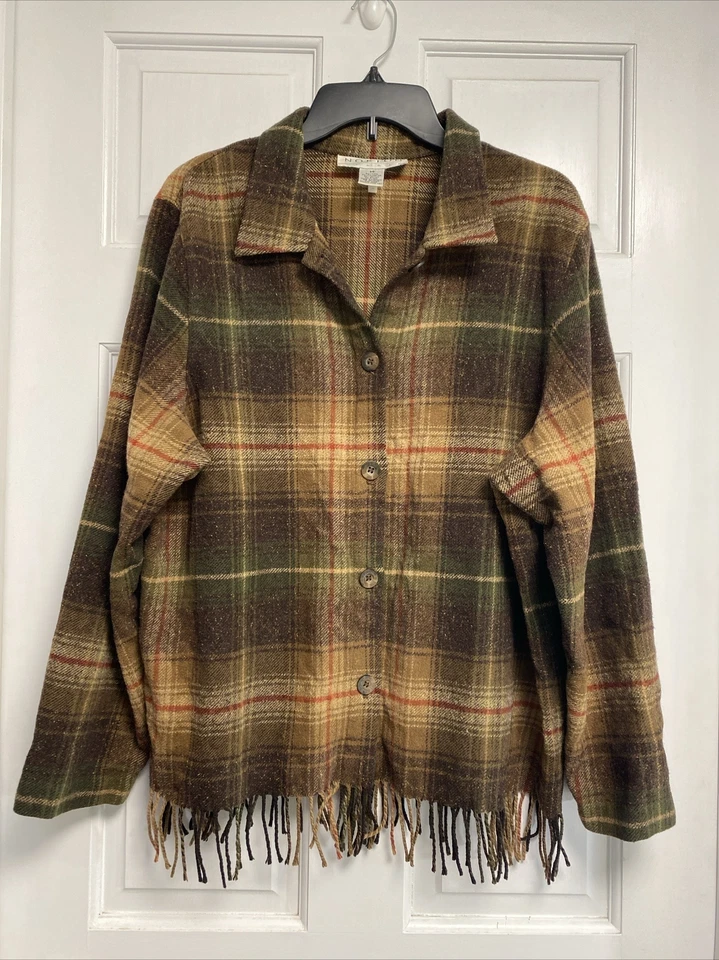 Vintage Studio Norton Plaid Jacket Wool Southwestern Fringe Hem Womens Size 14 - Image 1 of 4