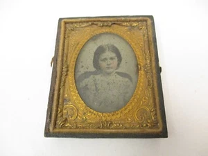 Antique Tin Type Daguerreotype Young Child Girl in White Floral Dress Half Case - Picture 1 of 4